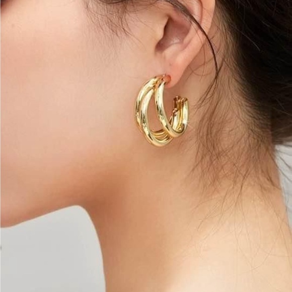 NWOT 14K Gold Plated hoops Earrings. - Picture 3 of 5
